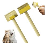 Paquete de 2 peines antipulgas para gatos y perros, cepillo de aseo autolimpiante para mascotas con botón de liberación, cepillo para mascotas para masajear y limpiar pelos de mascotas (amarillo)