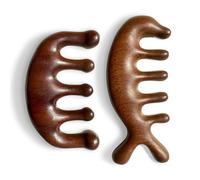 Paquete de 2 peines de madera de dientes anchos y herramienta de masaje de cabeza, hecho a mano, 100 % natural, sándalo verde, meridiano, masajeador de cuero cabelludo