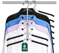 Paquete de 2 perchas para ahorrar espacio, ZriEy de 6 niveles, plegable, antideslizante, con espuma, acolchadas, perchas de metal, perchas para camiseta, organizador y almacenamiento de armario
