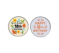 Paquete de 2 pines de botón de 18 cumpleaños, insignias redondas de fiesta de 1.4 pulgadas, diseños "IT IS MY 18th Birthday" "Happy 18th Birthday", accesorios divertidos para unisex, Talla única