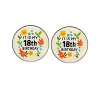Paquete de 2 pines de botón de 18 cumpleaños, insignias redondas de fiesta de 1.4 pulgadas, diseños "IT IS MY 18th Birthday" "Happy 18th Birthday", accesorios divertidos para unisex, Talla única