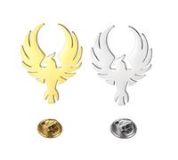 Paquete de 2 pines de fénix de acero inoxidable, juego de broches de pájaro con acabado pulido, insignias de solapa de fénix dorado brillante y plateado para chaquetas, mochilas y accesorios