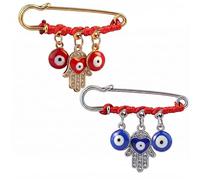 Paquete de 2 pines de seguridad contra el mal de ojo, protección para el embarazo, con cuerda roja, protección de Hamsa, joyería de palma de mal de ojo, amuleto de cuerda roja para hombres y mujeres
