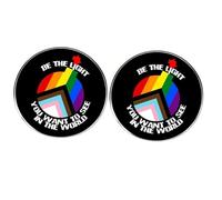 Paquete de 2 pines de solapa esmaltados con texto en inglés "Be The Light You Want to See in The World", diseño de orgullo arcoíris, botones de soporte de igualdad para mochila, chaqueta, regalos de