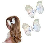 Paquete de 2 pinzas para el pelo de mariposa con perlas Y2K de doble capa con alas de mariposa móviles, pasadores de metal antideslizantes para peinar el pelo, accesorios para mujeres, regalos para la