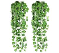 Paquete de 2 Plantas Artificiales Plantas Guirnaldas de Hiedra Artificial Planta Artificial Exterior Decorativas Hanging Plants Decoración Interior y Exterior De Jardín Valla Hogar Boda Escalera