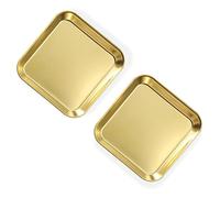 Paquete de 2 platos llanos de acero inoxidable, plato de metal grueso para alimentos, bandeja cuadrada pequeña para aperitivos, galletas, filetes, postres, ensalada dental (dorado)