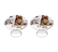 Paquete de 2 pomos de armario de 1.1 pulgadas con un solo agujero, tiradores decorativos para yorkshire terrier, fiesta de té, mariposas, rosas, pomos de muebles para tocador, cocina, baño, armario