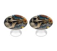 Paquete de 2 pomos redondos de acero inoxidable de 1.1 pulgadas con diseño de calavera de rosa, pomos de un solo agujero con tornillos, tiradores de puerta, accesorios de cocina para baño, armario