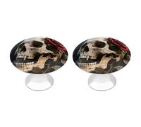 Paquete de 2 pomos redondos de acero inoxidable de 1.1 pulgadas con diseño de calavera de rosa, pomos de un solo agujero con tornillos, tiradores de puerta, accesorios de cocina para baño, armario