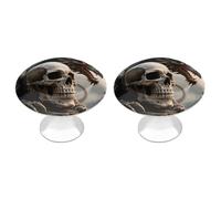 Paquete de 2 pomos redondos de acero inoxidable de 1.1 pulgadas con diseño de calavera y dragón, pomos de un solo agujero con tornillos, tiradores de puerta, accesorios de cocina para baño, armario