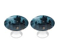 Paquete de 2 pomos redondos de acero inoxidable de 1.1 pulgadas con diseño de luna y murciélago de Halloween, pomos de tocador de un solo agujero con tornillos, tiradores de puerta, accesorios de