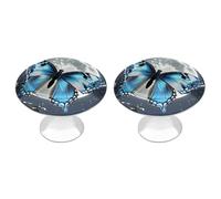 Paquete de 2 pomos redondos de acero inoxidable de 1.1 pulgadas con diseño de mariposa azul y luna, con tornillos, tiradores de puerta, accesorios de cocina para baño, armario, puerta y armario