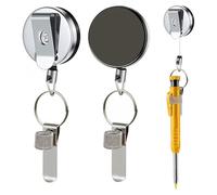 Paquete de 2 portalápices retráctil, portalápices de carpintero de metal con cordón de acero de 27, 5 pulgadas y clip para cinturón para carpinteros, enfermeras, trabajadores de la construcción