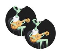Paquete de 2 posavasos de coche con texto en inglés "WHJDPP Alien Playing The Pipa", accesorios para automóviles, resistentes a derrames, de secado rápido, adecuados para coches, camiones y barcos