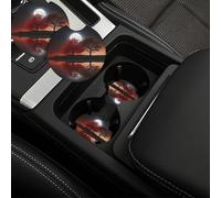 Paquete de 2 posavasos universales de 2.7 pulgadas con muesca para el dedo, antideslizantes, para bebidas, árbol rojo, lago, luna, lindo tapete para coche, accesorios interiores de automóvil