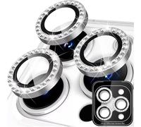 Paquete de 2 protectores de lente de cámara para iPhone 15 Pro Max, bandeja de instalación de 1 paso, cubierta individual de anillo de metal brillante con protector de lente de cámara de vidrio