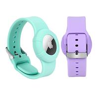 Paquete de 2 Pulseras compatibles con Apple AirTag, Ajustable Suave, Correa de Reloj para niños pequeños y Mayores, bebés (Morado&Verde Menta)