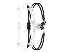 Paquete de 2 pulseras de la amistad de mariposa para niñas y parejas, hechas a mano, cuerda trenzada a juego, joyería hecha a mano, accesorios de moda, talla única, como se describe