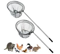 Paquete de 2 redes telescópicas para atrapar pollos, mango extensible de 54.3 pulgadas, red redonda de 20 pulgadas de profundidad, herramienta de granja duradera para pollos, patos, gansos, pájaros