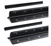 Paquete de 2 reglas triangulares de 30 cm, regla de metal para arquitectos, 1:20, 1:25, 1:50, 1:75, 1:100, 1:125 y 1:100, 1:200, 1:250, 1:300, 1:400, 1:500 (negro)