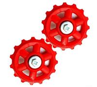 Paquete de 2 ruedas de bicicleta 10t 13t 15t compatibles con desviadores traseros de 6 7 8 velocidades rodillos guía de plástico rojo (15T)