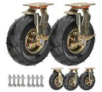 Paquete de 2 ruedas de goma neumáticas resistentes de 20 cm/25 cm, ruedas industriales con freno, giro de 360°, doble rodamiento antideslizante y para una movilidad suave