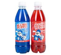 Paquete de 2 sabores de jarabe de Slush Puppie. Incluye sabores icónicos de frambuesa azul y fresa. 2 botellas de 500 ml. Producto oficial de Slush Puppy Sabores clásicos.
