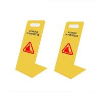 Paquete de 2 señales de trabajo en progreso: señal de advertencia de metal en forma de L resistente para construcción y mantenimiento amarillo