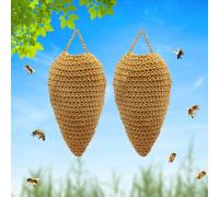 Paquete de 2 señuelos grandes de nido de avispas de ganchillo, señuelo de nido de avispas falsos colgantes, artículos decorativos de nido de avispas de ganchillo, colmena de abeja falsa para patio al
