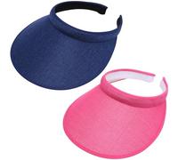 Paquete de 2 sombreros de visera ancha para mujeres y hombres, visera grande con clip, protección UV, deportes al aire libre, golf, playa, gorra, Azul marino y rosa intenso, 6 3/4/7 3/8