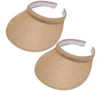 Paquete de 2 sombreros de visera con clip para mujer, para hombre, grande, sin cordones, visera ancha, sombrero sin espalda, sombrero deportivo con protección UV, gorra de tenis de golf, Caqui, 6