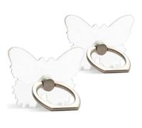 [Paquete de 2] Soporte de anillo de mariposa transparente para teléfono celular, rotación de 360 grados y soporte de anillo de dedo ajustable de 180 grados con agarre galvanizado pulido para teléfono