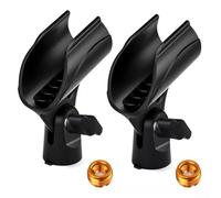 Paquete de 2 soportes ajustables para micrófono con adaptador de tornillo de 5/8 a 3/8 pulgadas, soporte antideslizante para micrófonos de mano de 30 a 40 mm, color negro