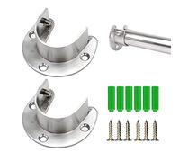 Paquete de 2 soportes de barra de brida, zócalo de barra de armario de acero inoxidable, soporte de tubo redondo en forma de U, para armario de 25 mm, armario, soporte de extremo de barra de cortina