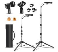 Paquete de 2 soportes de micrófono de cuello de cisne de 360° para micrófono de canto, altura ajustable de 24 a 67 pulgadas con 2 clips de micrófono para adultos y niños, escenario de conferencias de