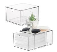 Paquete de 2 soportes desechables para toallas faciales, caja de almacenamiento de toallas faciales de plástico con cajón, organizador apilable para toallas de piel limpia, cara de club, contenedores