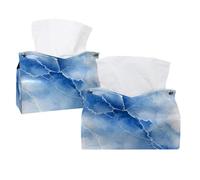 Paquete de 2 soportes para caja de pañuelos de invierno azul y blanco, dispensador rectangular de servilletas faciales, funda de pañuelos para el hogar, baño, cocina, dormitorio, coche