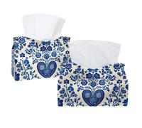 Paquete de 2 soportes rectangulares rectangulares con estampado floral de cachemira azul sobre fondo crema, dispensador de servilletas faciales rectangulares, funda de pañuelos para el hogar, baño