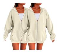 Paquete de 2 sudaderas con capucha con cremallera para mujer, con cremallera frontal del Reino Unido, para viajes, de manga larga, sólidas, ligeras, holgadas, informales, para otoño, camisetas