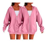 Paquete de 2 sudaderas con capucha con cremallera para mujer, con cremallera frontal del Reino Unido, para viajes, de manga larga, sólidas, ligeras, holgadas, informales, para otoño, camisetas