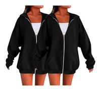 Paquete de 2 sudaderas con capucha con cremallera para mujer, con cremallera frontal del Reino Unido, para viajes, de manga larga, sólidas, ligeras, holgadas, informales, para otoño, camisetas