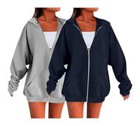 Paquete de 2 sudaderas con capucha con cremallera para mujer, con cremallera frontal del Reino Unido, para viajes, de manga larga, sólidas, ligeras, holgadas, informales, para otoño, camisetas