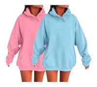 Paquete de 2 sudaderas con capucha para mujer, de manga larga, informales, con cordón, color liso, holgadas, cómodas, para otoño e invierno, con bolsillos, ajuste moderno, color liso, bolsillo suelto