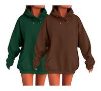 Paquete de 2 sudaderas con capucha para mujer, de manga larga, informales, con cordón, color liso, holgadas, cómodas, para otoño e invierno, con bolsillos, ajuste moderno, color liso, bolsillo suelto