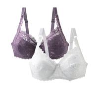 Paquete de 2 sujetadores de copa completa con aros de encaje para mujer, copa suave, cobertura completa, sin relleno, push up, con tirantes ajustables para la comodidad diaria, C, 105C