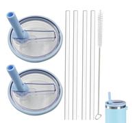 Paquete de 2 tapas de vaso de 30 onzas de repuesto para Stanley IceFlow de 0.89 L, a prueba de derrames, juegos de fundas de vaso con 4 popotes y 1 cepillo de limpieza (azul claro, 30 onzas)