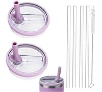 Paquete de 2 tapas de vaso de 30 onzas de repuesto para Stanley IceFlow de 0.89 L, a prueba de derrames, funda de vaso reutilizable con 4 popotes y 1 cepillo de limpieza (morado, 30 onzas)