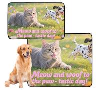 Paquete de 2 tapetes a prueba de orina para perros, grandes, lavables, antideslizantes, para asiento de coche, 24 x 36 pulgadas + 36 x 42 pulgadas, Meow and Woof to The Paw-Tastic Day