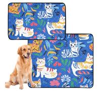 Paquete de 2 tapetes para orina de perro y gato, lavable, antideslizante, para coche y avión, 24 x 36 pulgadas + 36 x 42 pulgadas, elegantes gatos americanos de pelo corto, color azul rey